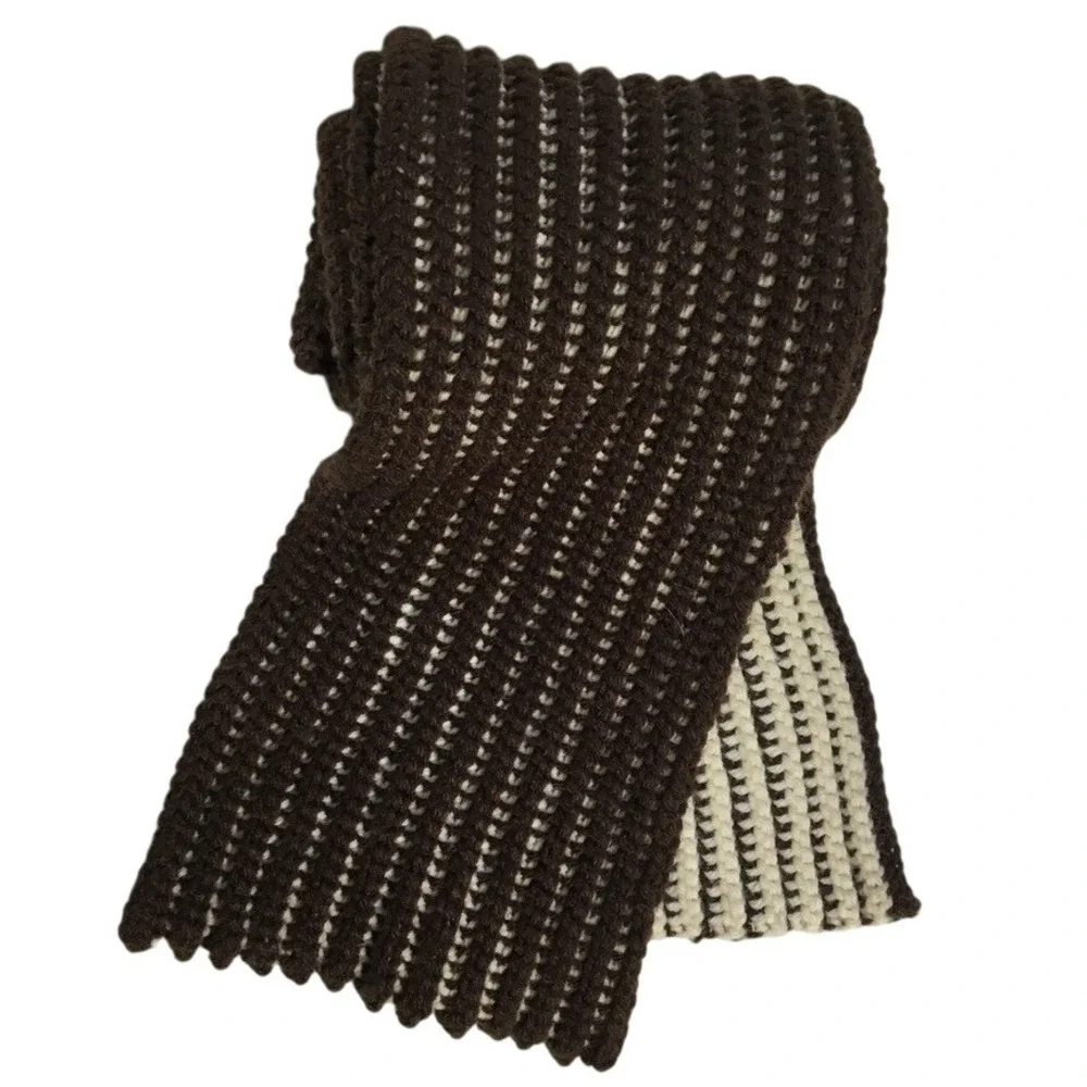 Crochet Scarf Brown and Cream Striped Knit‎ Long Winter Fall Accessories
